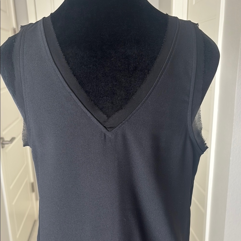 Halogen Raw Edge Black Tank Top with V-Neckline Front & Back Size S - Picture 9 of 11